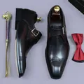 Scarpe Monk Strap da uomo in pelle testa di moro con dettagli brogue e finitura lucida - EU 37 / Caffè