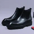 Classic black leather Chelsea boots with square toe stitching and thick non-slip sole - EU 37 / Black