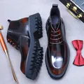 Men's premium dark brown gradient leather combat boots with thick lug sole - 38 / Coffee