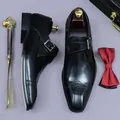 Scarpe monk strap da uomo in pelle nera con dettagli classici brogue a coda di rondine - EU 37 / Nero