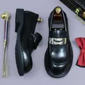 Polished black leather men's loafers with silver metal trim and anti-slip sole - EU 43 / Black