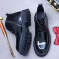 Men's black patent leather high-top platform boots with side zipper and rugged rubber sole - 37 / Regular Fit / Black