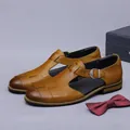 Sandalias de cuero auténtico para hombre con diseño trenzado, hebilla y puntera degradada - EU 37 / Marrón