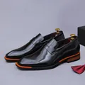 Polished black leather penny loafer with distinctive orange midsole detail and wood heel - EU 37 / Black