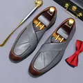 Men's leather business shoes in grey with brown gradient toe and cross-strap design - EU 37 / Gray