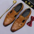Sandalias de cuero trenzado marrón para hombre con detalle de hebilla vintage clásica - EU 37 / Marrón