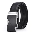Ceinture noire en cuir pour homme avec boucle automatique en argent et texture géométrique - 110-130 / 031 Boucle Argent Noir