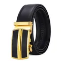 Men's leather automatic belt with premium gold buckle and black textured strap - 120cm / Gold Buckle Black
