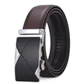 Ceinture homme en cuir marron foncé avec boucle automatique noire mate et motif en X - 110-130 / 031 Boucle Argent Marron