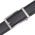 Men's black cowhide leather belt with brushed metal automatic buckle and lychee texture - 110cm / Black (Pattern 14)