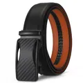 Men's blue leather belt with automatic buckle and carbon fiber texture design - 110cm / Black Carbon Fiber Texture