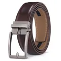 Classic brown genuine leather men's belt with a matte gunmetal buckle on white background - Pattern 95 Coffee