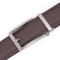 Men's dark brown leather belt with matte silver automatic buckle and lychee texture - 110cm / Brown (Pattern 14)