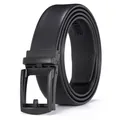Detail of black lychee grain leather belt with matte black automatic metal buckle - 110cm / Matte Black