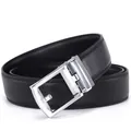 Men's genuine leather belt with classic black texture and silver automatic metal buckle - Silver Buckle Black