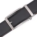 Men's black leather business belt with herringbone texture and matte metal automatic buckle - 110cm / Twill Black