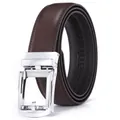 Deep brown business leather belt with automatic silver buckle and fine litchi texture - R067 Silver Brown / 110cm