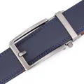 Men's navy blue cowhide leather belt with automatic buckle and chevron texture - 110cm / Blue Twill