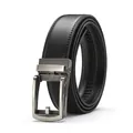 Men's black leather belt with a gunmetal automatic buckle and fine double stitching - 110 / W067 Light Gun Black