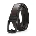 Men's dark brown leather belt with matte black automatic buckle on white background - 110 / W067 Electrophoretic Brown