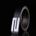 Cintura da uomo in pelle nera con fibbia a forma di Z in argento spazzolato - Stile Geometrico Argento(701)