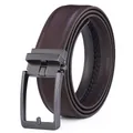Detail view of deep brown leather belt showing fine texture and gunmetal buckle - Gunmetal Buckle Brown