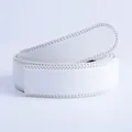 Detail view of a white leather belt strap featuring reinforced double stitching and texture - 115cm / White