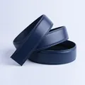 Close-up of navy blue leather belt strap showing fine grain texture and double stitching - 115cm / Blue