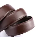 Dark brown leather business belt for men with lychee texture and double stitching detail - 115cm / Brown