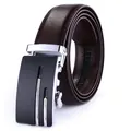 Cintura da uomo in vera pelle marrone scuro con fibbia automatica in metallo e trama - 120cm / Marrone Argento (053)