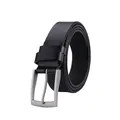 Cintura da uomo in pelle vintage nera con fibbia argentata e finitura testurizzata - 100-135CM / Fibbia Grigia Cintura Nera