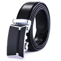 Ceinture pour homme en cuir noir avec boucle automatique, cadre argenté et plaque brossée - 115 / Argent Noir