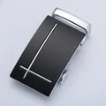 Men's business automatic belt buckle with black finish and silver geometric L pattern - Black and Silver Geometric (048)