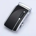 Polished silver alloy automatic belt buckle with black matte textured finish for men - Black and Silver (058)