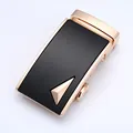 Men's automatic belt buckle in black alloy metal with a gold triangle accent - Black Gold 3D Triangle Style (MJ-ZDK-047)