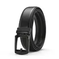 Men's black genuine leather belt with automatic matte buckle and litchi texture - 110 / W067 Electrophoretic Black