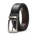 Men's reversible leather belt with gunmetal rotating pin buckle on white background - 105cm / Black/Brown Reversible