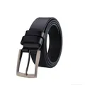 Cintura classica in pelle nera da uomo con fibbia ad ardiglione in metallo argento opaco - 100-135CM / Fibbia Dorata Cintura Nera