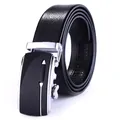Men's automatic buckle leather belt in black lychee texture with silver metallic frame - Black Strap with Silver Black Buckle / 120cm