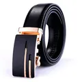 Cintura da uomo in pelle con fibbia automatica, trama lychee e fibbia nero-oro - 120cm / Nero Oro (053)