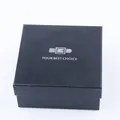 Premium black textured cardboard gift box for belts with silver logo and square design - Black Gift Box