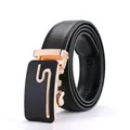 Cinturón de cuero para hombre con hebilla automática en oro rosa y negro diseño S - 120cm / Hebilla Dorada Cinturón Negro
