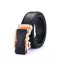 Men's business belt with black lychee leather and gold automatic buckle closure - 115-125cm / Gold Buckle Black