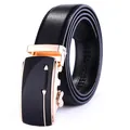 Men's black leather belt with a modern rose gold automatic buckle and litchi texture - Black Strap with Gold Black Buckle / 120cm