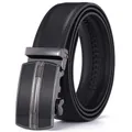 Premium black leather belt for men with a gunmetal automatic buckle and lychee texture - 120cm / Black