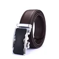 Men's business belt in dark brown leather with a silver-toned metal automatic buckle - 115-125cm / Silver Buckle Brown