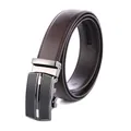 Cinturón de cuero marrón oscuro para hombre con hebilla automática moderna en metal cepillado - Hebilla Gris Marrón