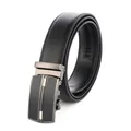Cinturón de cuero negro para hombre con hebilla automática y textura de cuero de lichi - Hebilla Gris Negro