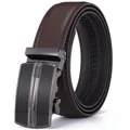 Premium men's dark brown leather automatic belt with gunmetal buckle for business style - 120cm / Brown
