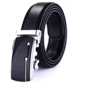Men's automatic leather belt in black with silver buckle and streamlined texture - Black Strap with Silver Black Buckle